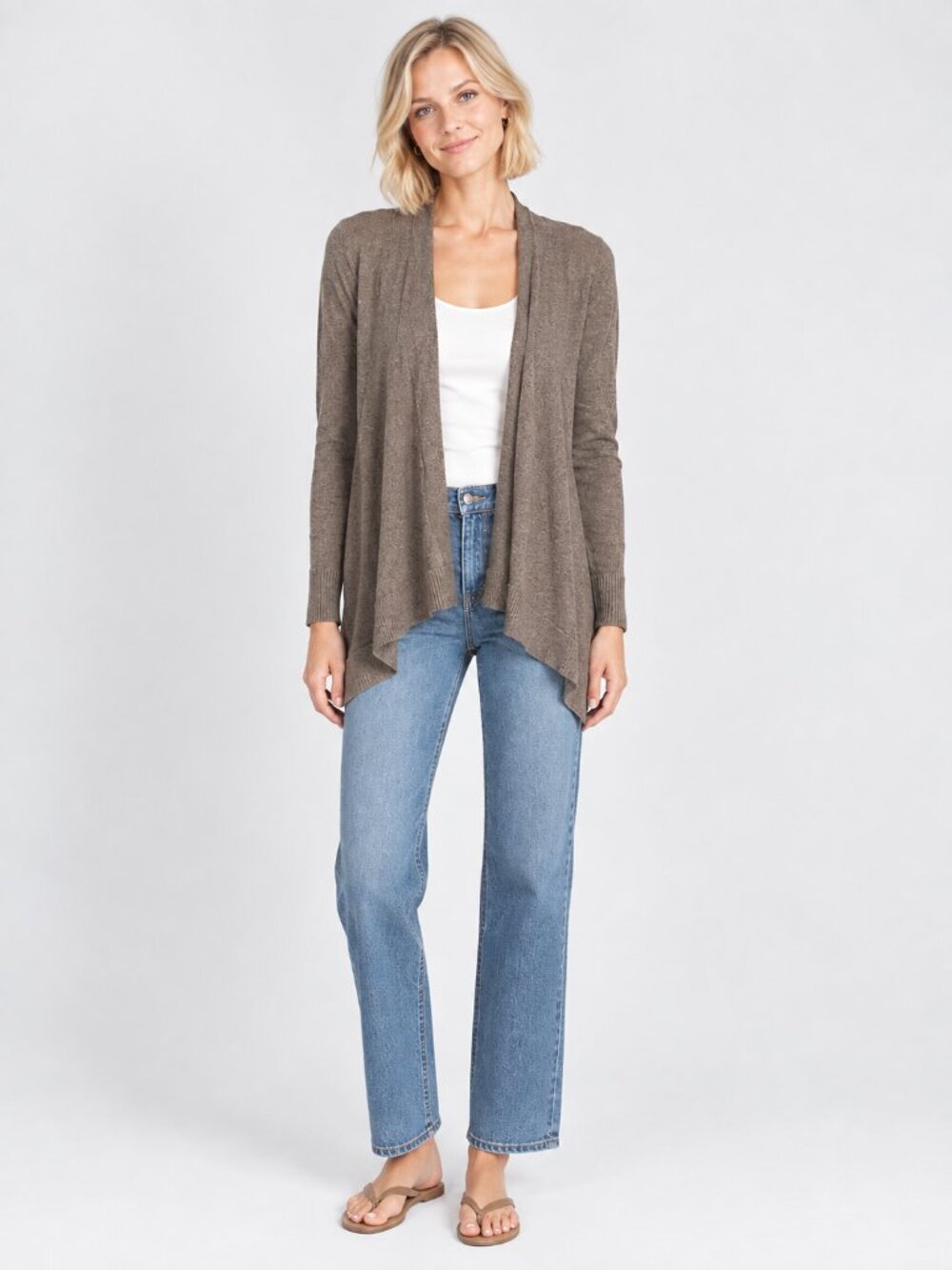 2/$30 Chico's Open Draped Cardigan Long Sleeve Mocha 8 #A4647